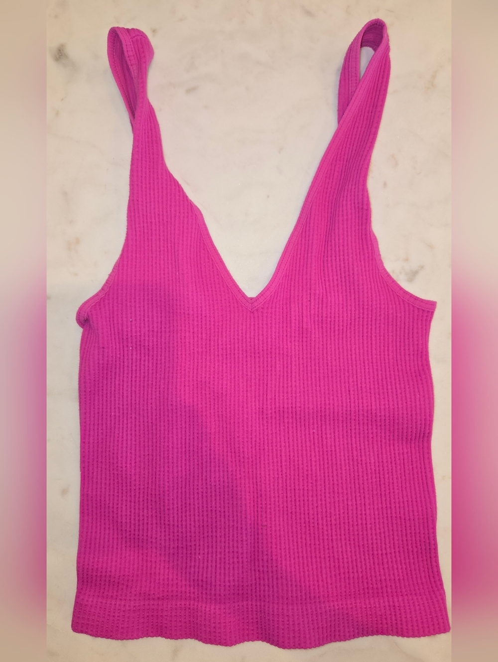 Nikibiki Hot Pink Ribbed Seamless V Neck Tank Top Fitted Stretch